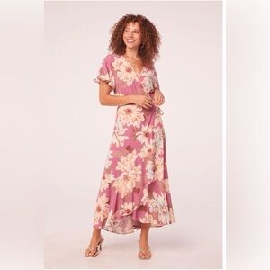 Band of the Free Liza Mauve Floral Wrap Maxi Dress Size Small